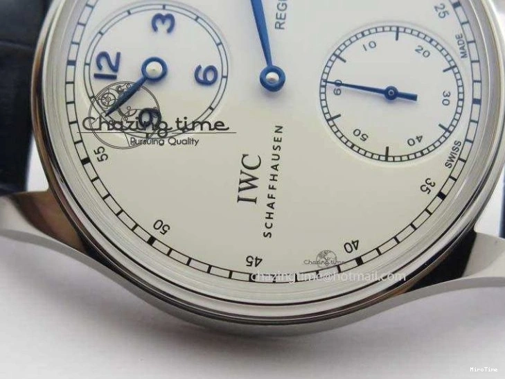 MIROTIME 0113 Portuguese IW5444 SS White Dial Blue Numbers On Blue Leather Strap A Modern 7258